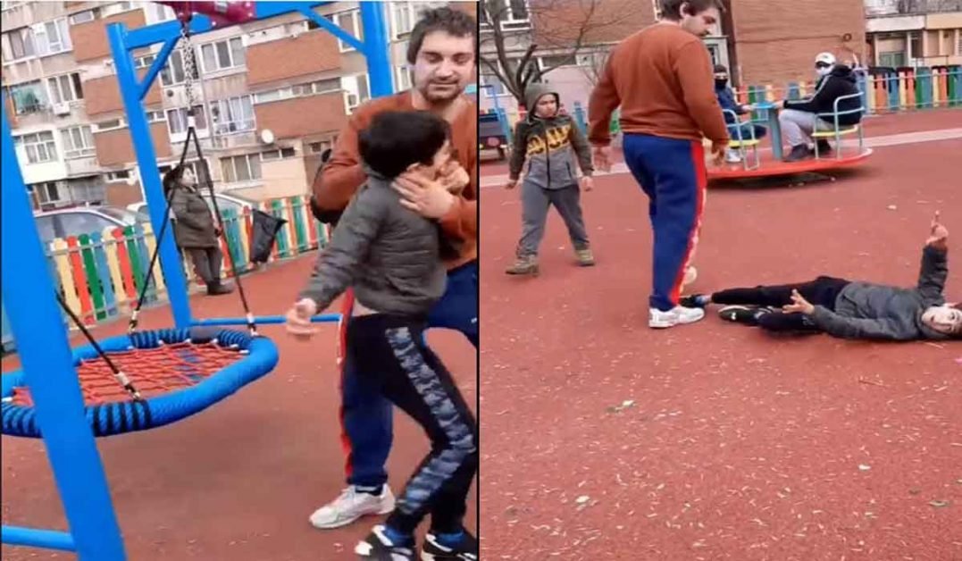 Scene de groaza intr-un parc. Un barbat a lovit cu salbaticie doi copilasi. Imagini cu un puternic impact emotional.
