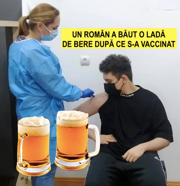 PENTRU A ELIMINA SERUL DIN ORGANISM, UN ROMÂN A BĂUT O LADĂ DE BERE DUPĂ CE S-A VACCINAT ANTI-COVID